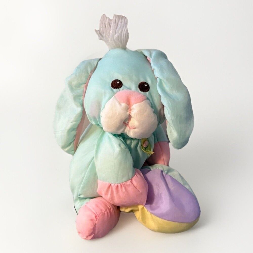Vintage 1988 Fisher Price Puffalump Pastel Easter Bunny Rabbit Plush Mint Green